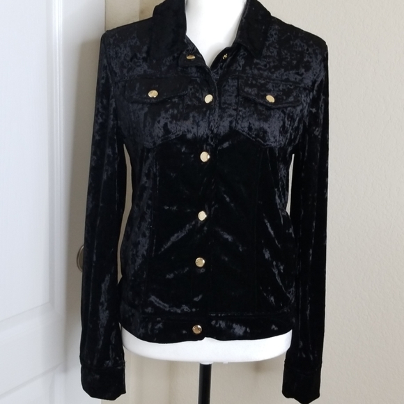 Andrew Marc black velvet button down top |… - Picture 1 of 8